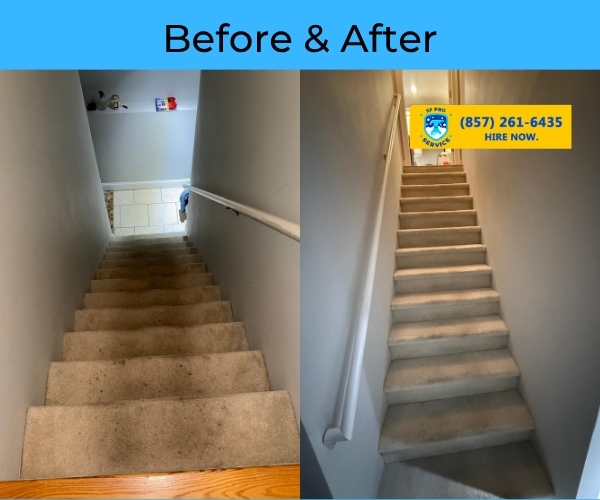 Staircase carpet cleaning transformation